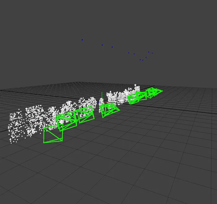 Point cloud of a facade with projector cones laid out in a 3D scene